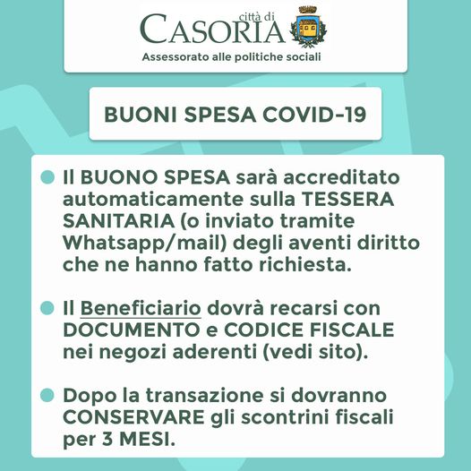 Buoni spesa Casoria, istituito numero per informazioni e chiarimenti.