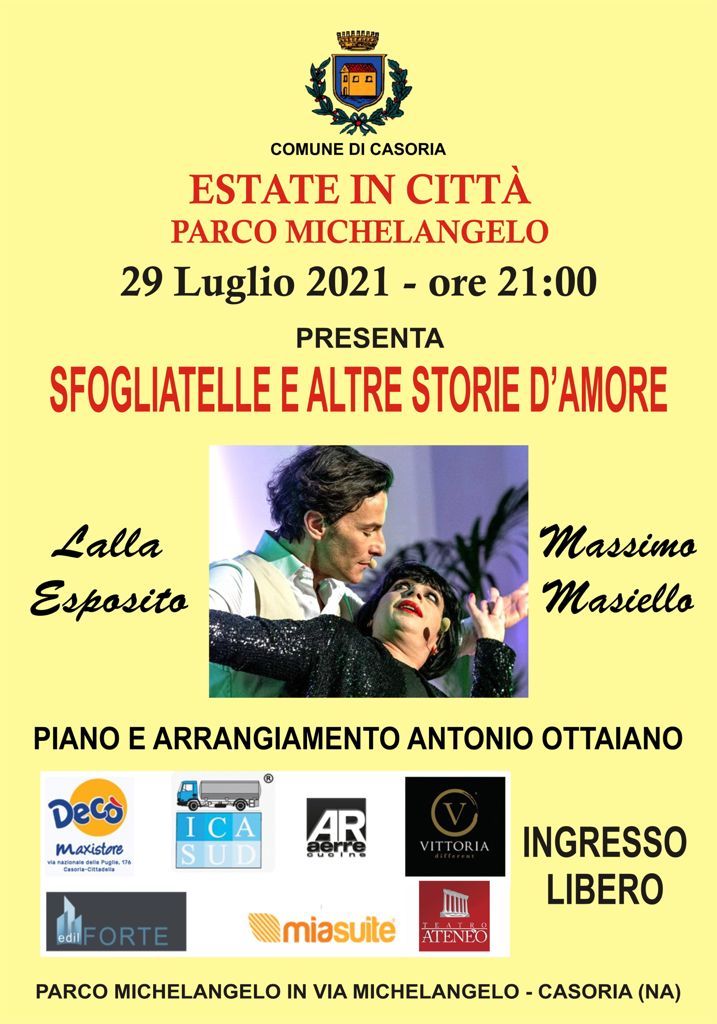 Estate in Città – Casoria, il 29 Luglio Massimo Masiello e Lalla Esposito in scena con “Sfogliatelle e altre storie d’amore”